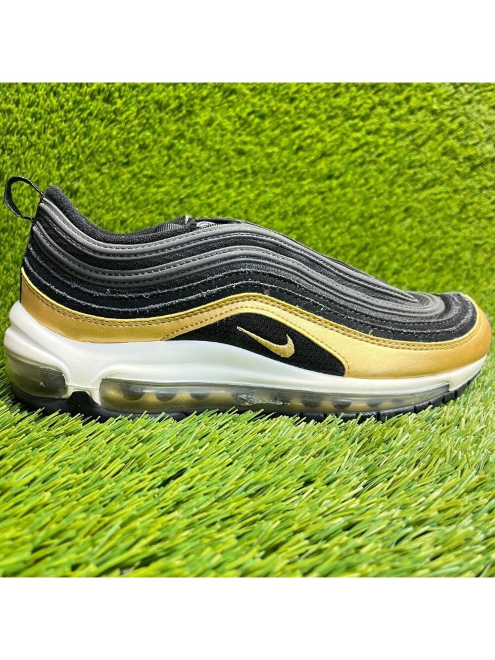 Nike Air Max 97 Boys Size 6.5Y Black Gold White Athletic Running Shoes Sneakers